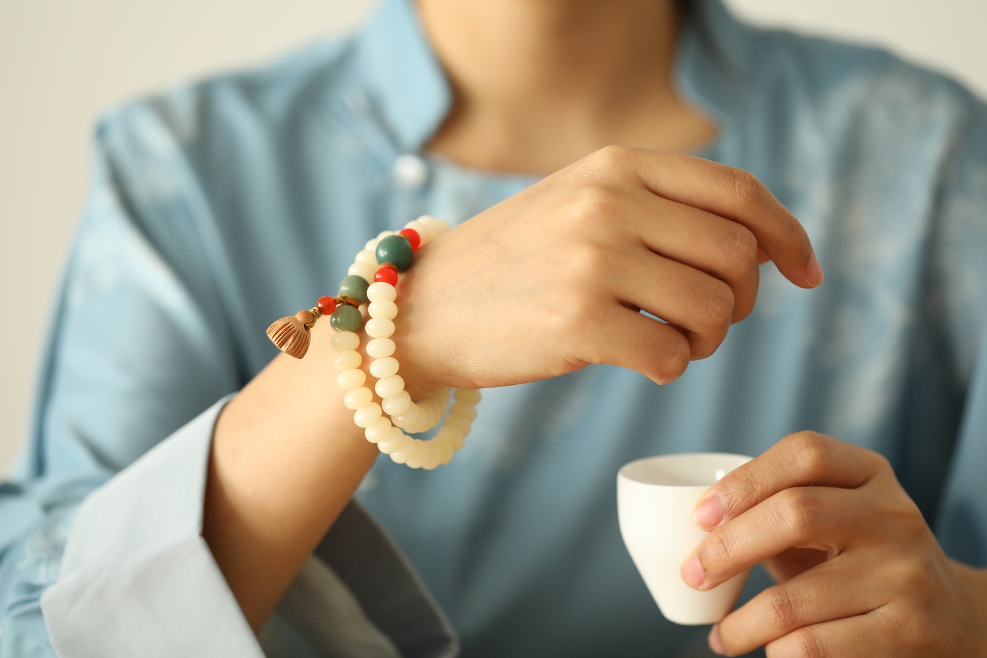 Golden Moon Bodhi Root Bracelets wisdom adding a touch of zen to the tranquility.